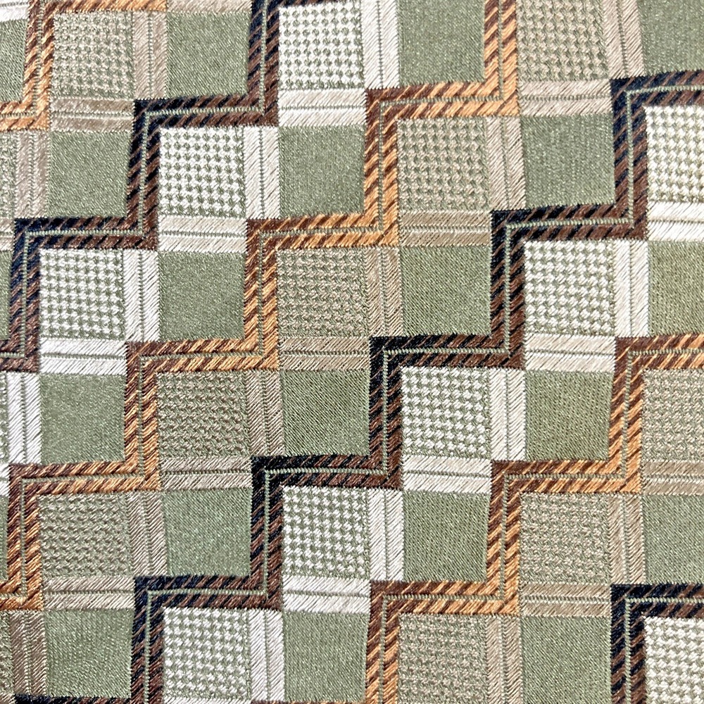 Roberto Villini Couture Men's Necktie Geometric Green‎ Gold Silver Silk Handmade - Picture 3 of 6